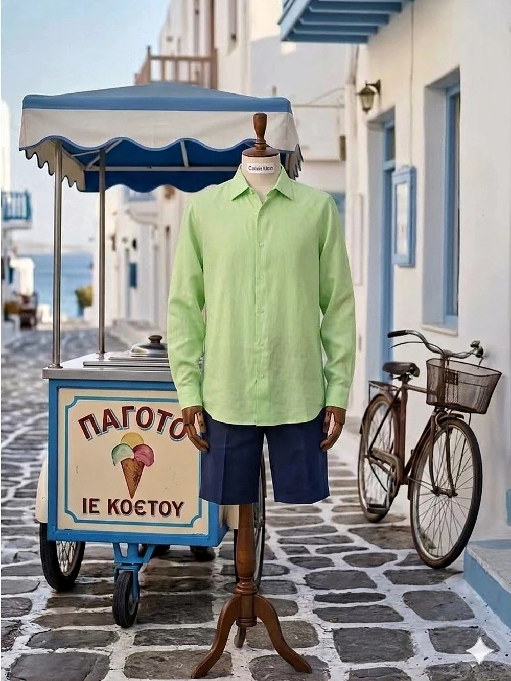 Calvin Klein 100% Men's Linen Button Down GREEN (almost lime green).
